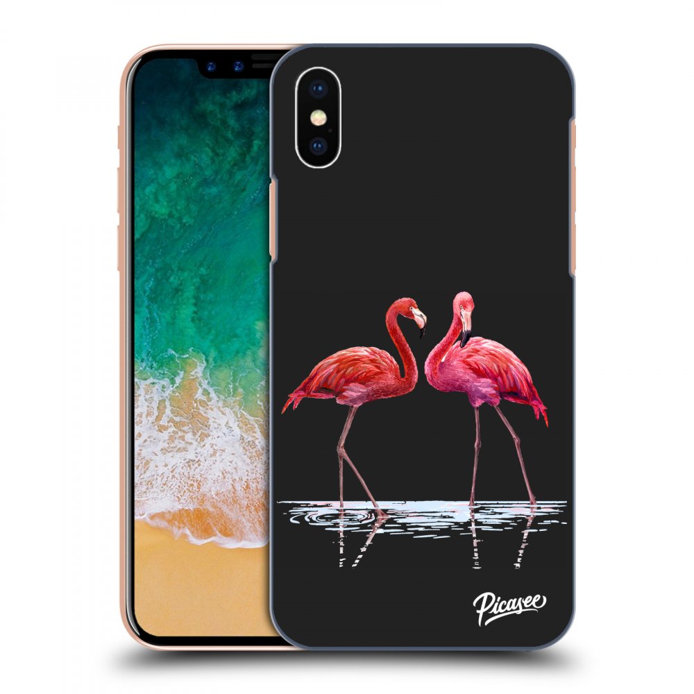 Picasee crna silikonska maskica za Apple iPhone X/XS - Flamingos couple