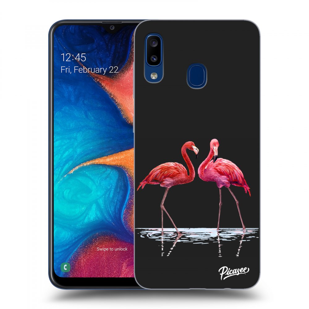 Picasee crna silikonska maskica za Samsung Galaxy A20e A202F - Flamingos couple