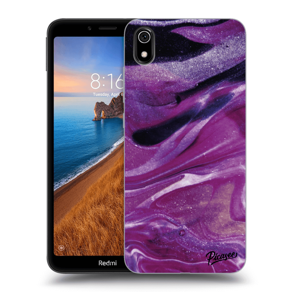 Picasee silikonska prozirna maskica za Xiaomi Redmi 7A - Purple glitter
