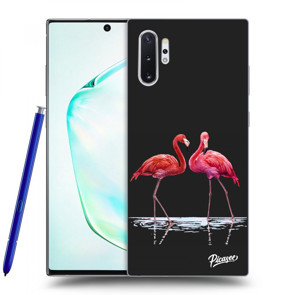 Picasee crna silikonska maskica za Samsung Galaxy Note 10+ N975F - Flamingos couple