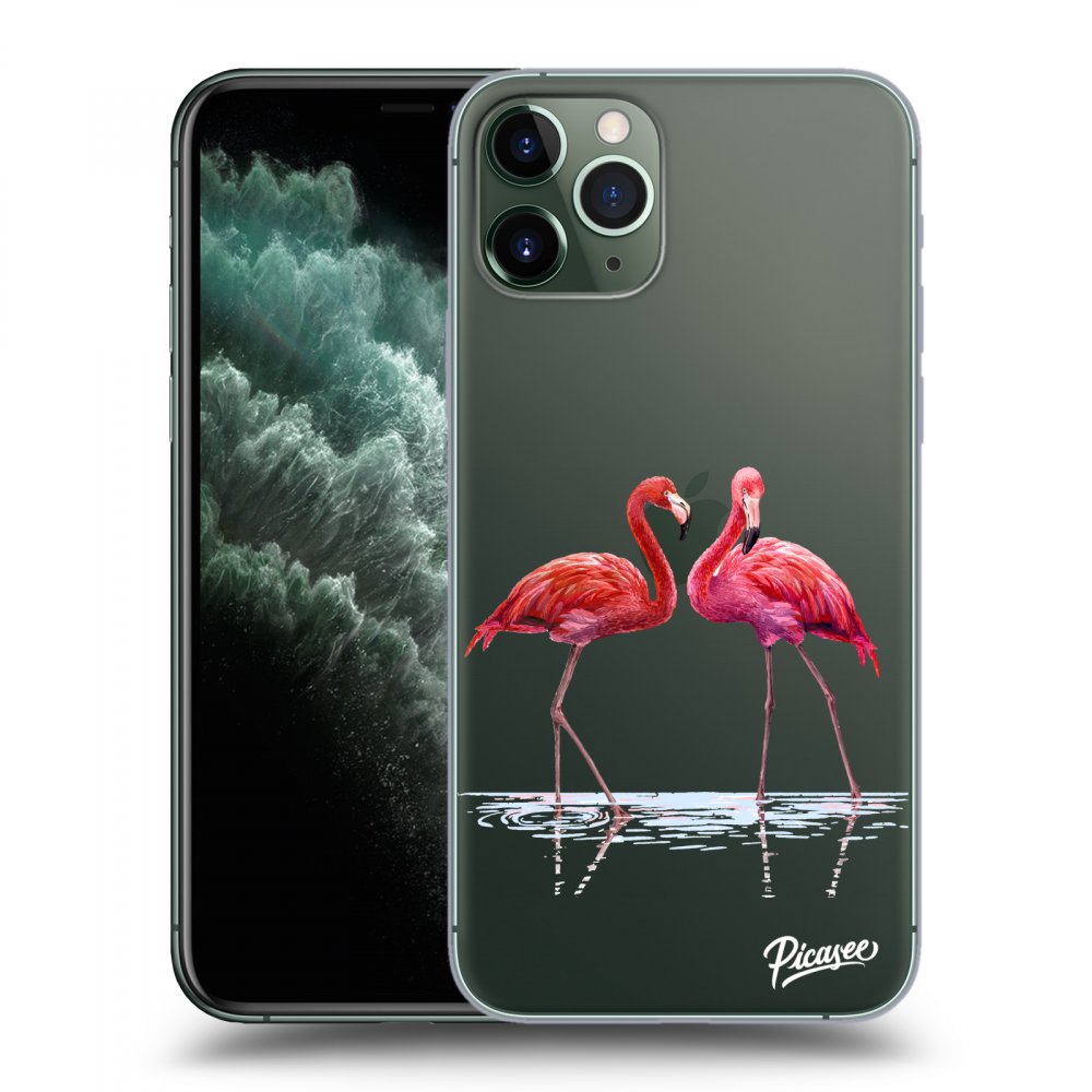 Picasee silikonska prozirna maskica za Apple iPhone 11 Pro Max - Flamingos couple