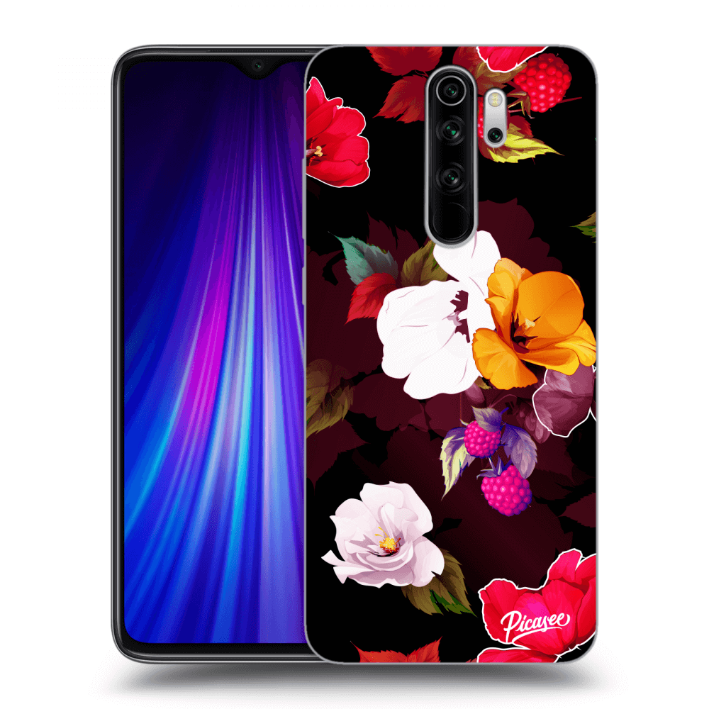 Picasee crna silikonska maskica za Xiaomi Redmi Note 8 Pro - Flowers and Berries