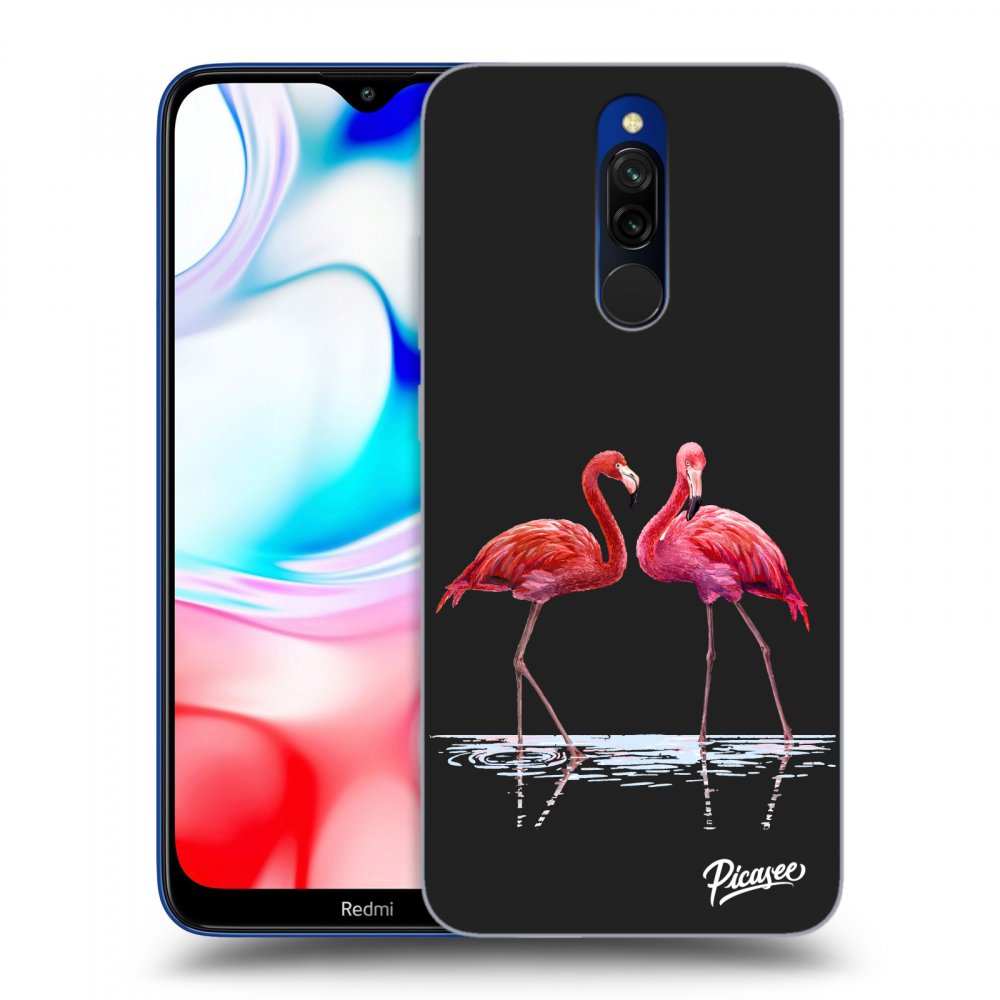 Picasee crna silikonska maskica za Xiaomi Redmi 8 - Flamingos couple