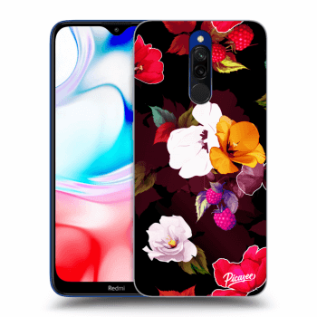 Picasee crna silikonska maskica za Xiaomi Redmi 8 - Flowers and Berries
