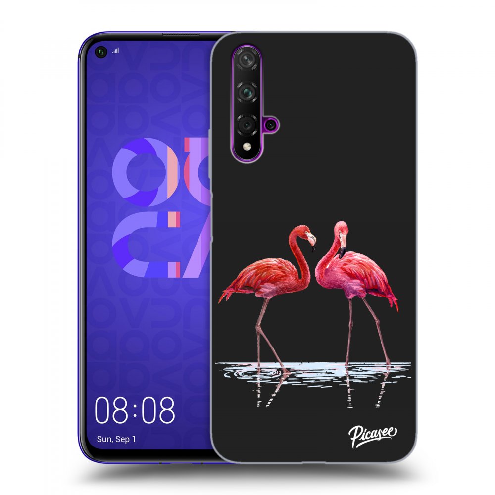 Picasee crna silikonska maskica za Huawei Nova 5T - Flamingos couple