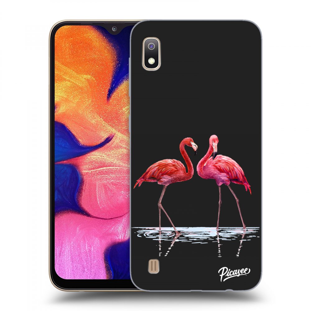 Picasee crna silikonska maskica za Samsung Galaxy A10 A105F - Flamingos couple