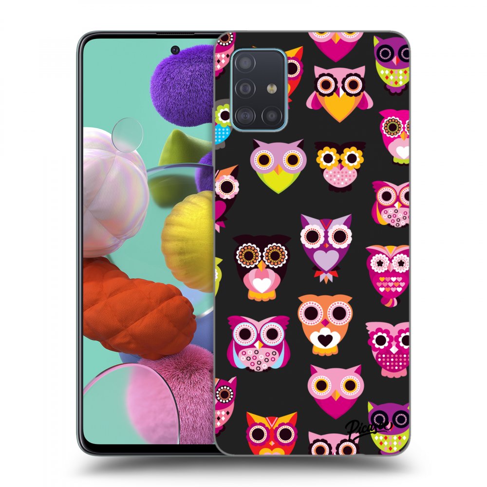 Picasee crna silikonska maskica za Samsung Galaxy A51 A515F - Owls