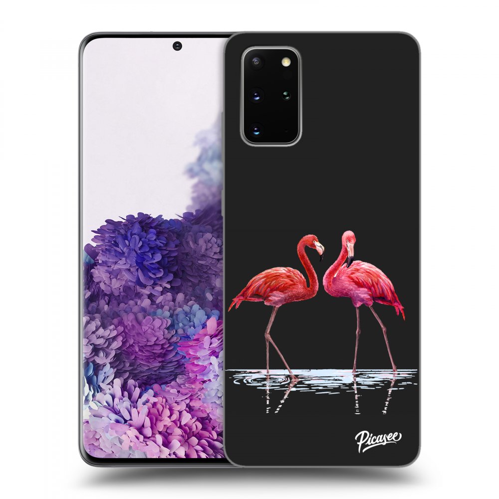 Picasee crna silikonska maskica za Samsung Galaxy S20+ G985F - Flamingos couple