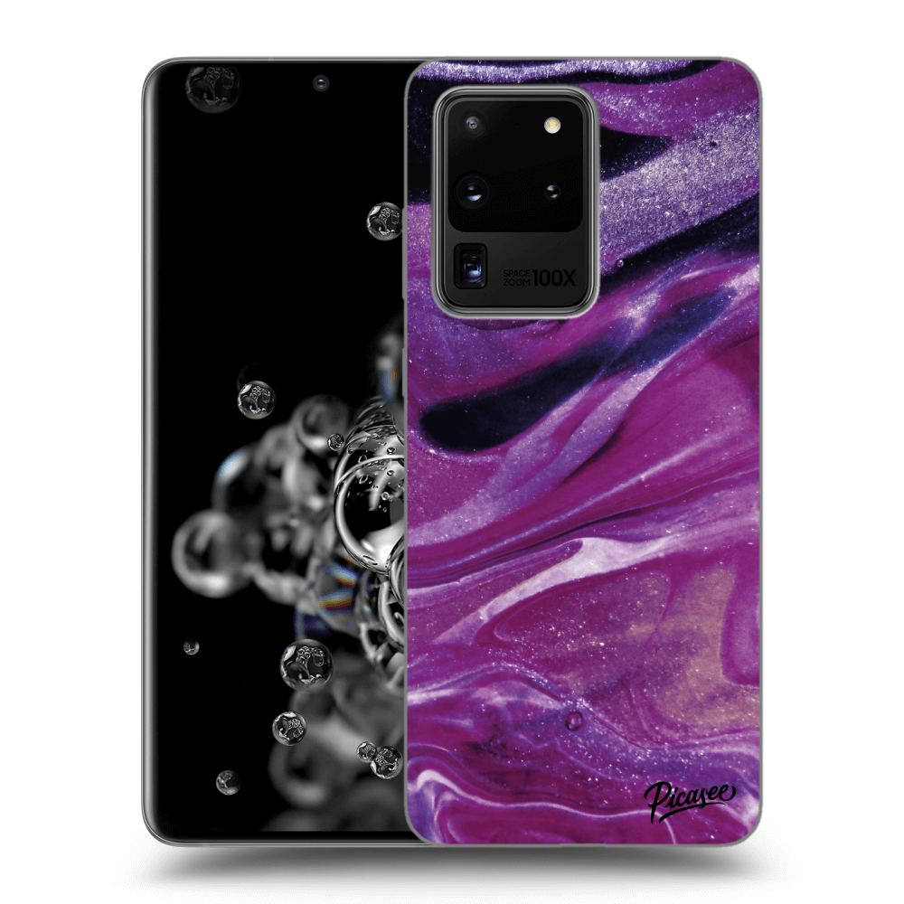 Picasee crna silikonska maskica za Samsung Galaxy S20 Ultra 5G G988F - Purple glitter