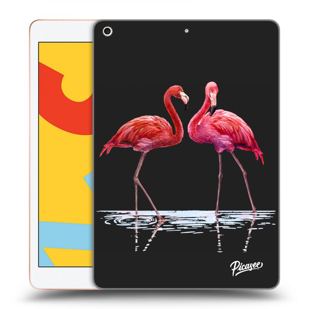 Picasee crna silikonska maskica za Apple iPad 10.2" 2019 (7. gen) - Flamingos couple