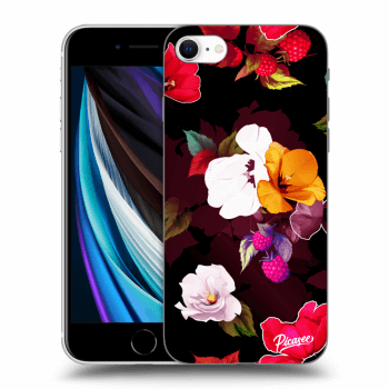 Picasee crna silikonska maskica za Apple iPhone SE 2020 - Flowers and Berries