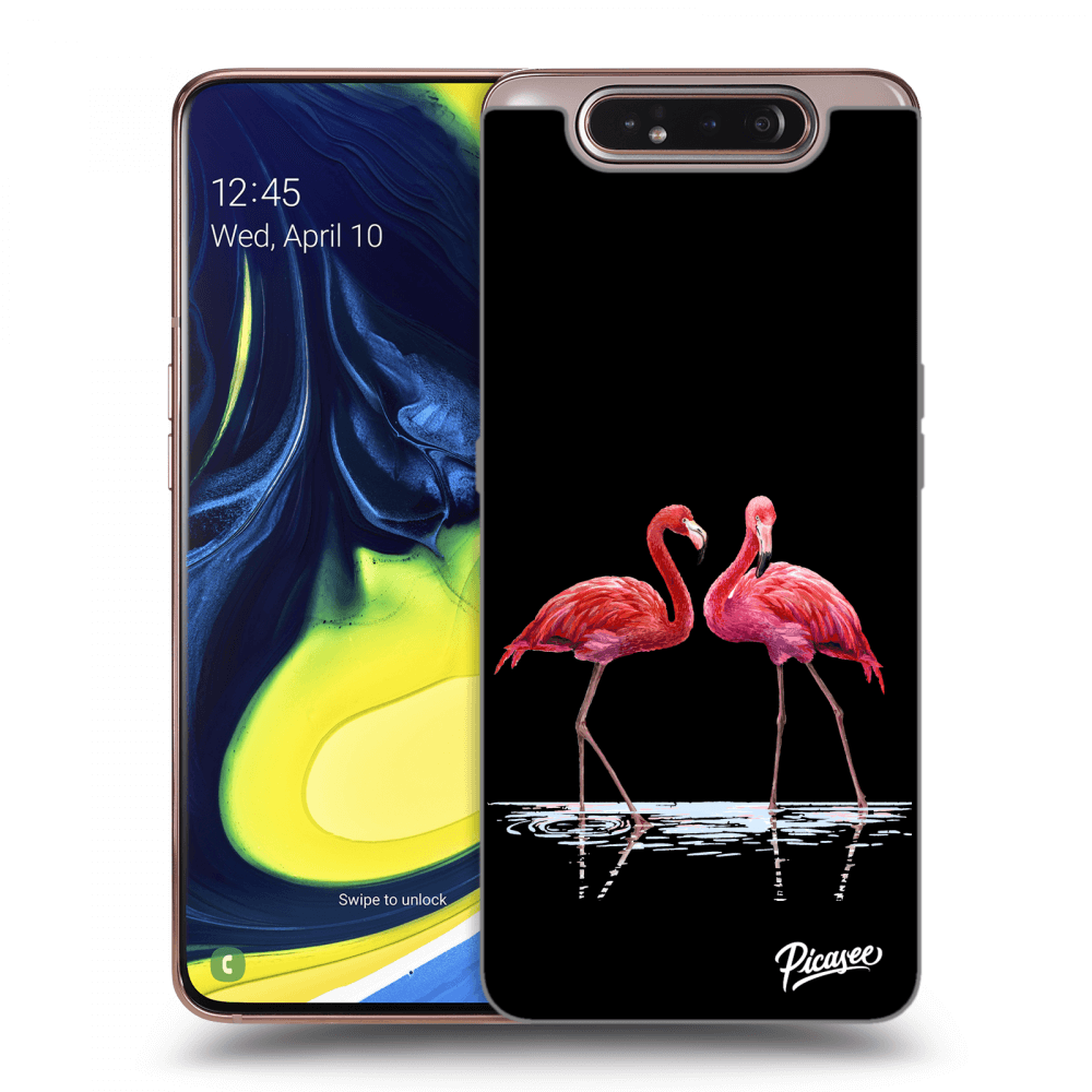 Picasee crna silikonska maskica za Samsung Galaxy A80 A805F - Flamingos couple