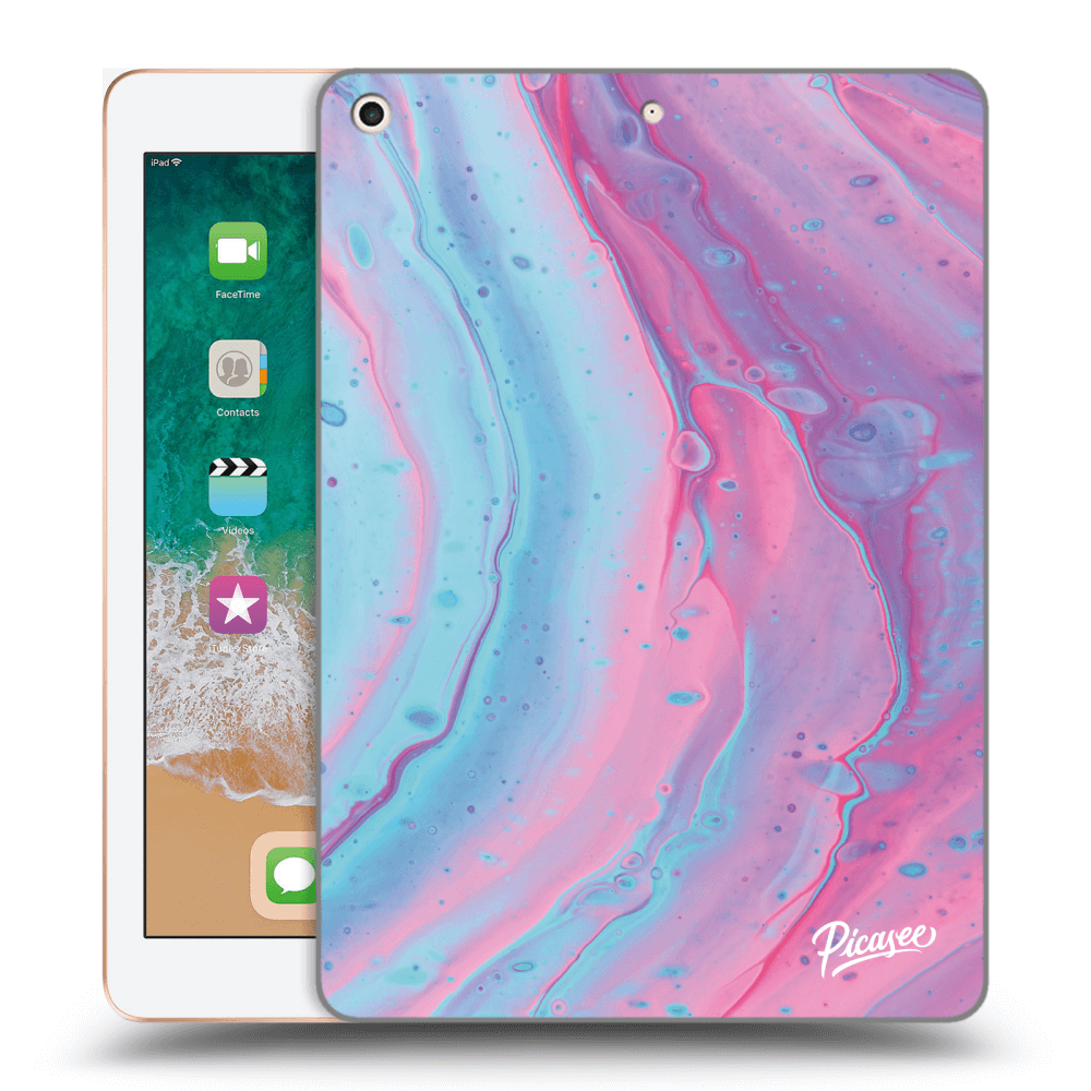Picasee crna silikonska maskica za Apple iPad 9.7" 2018 (6. gen) - Pink liquid