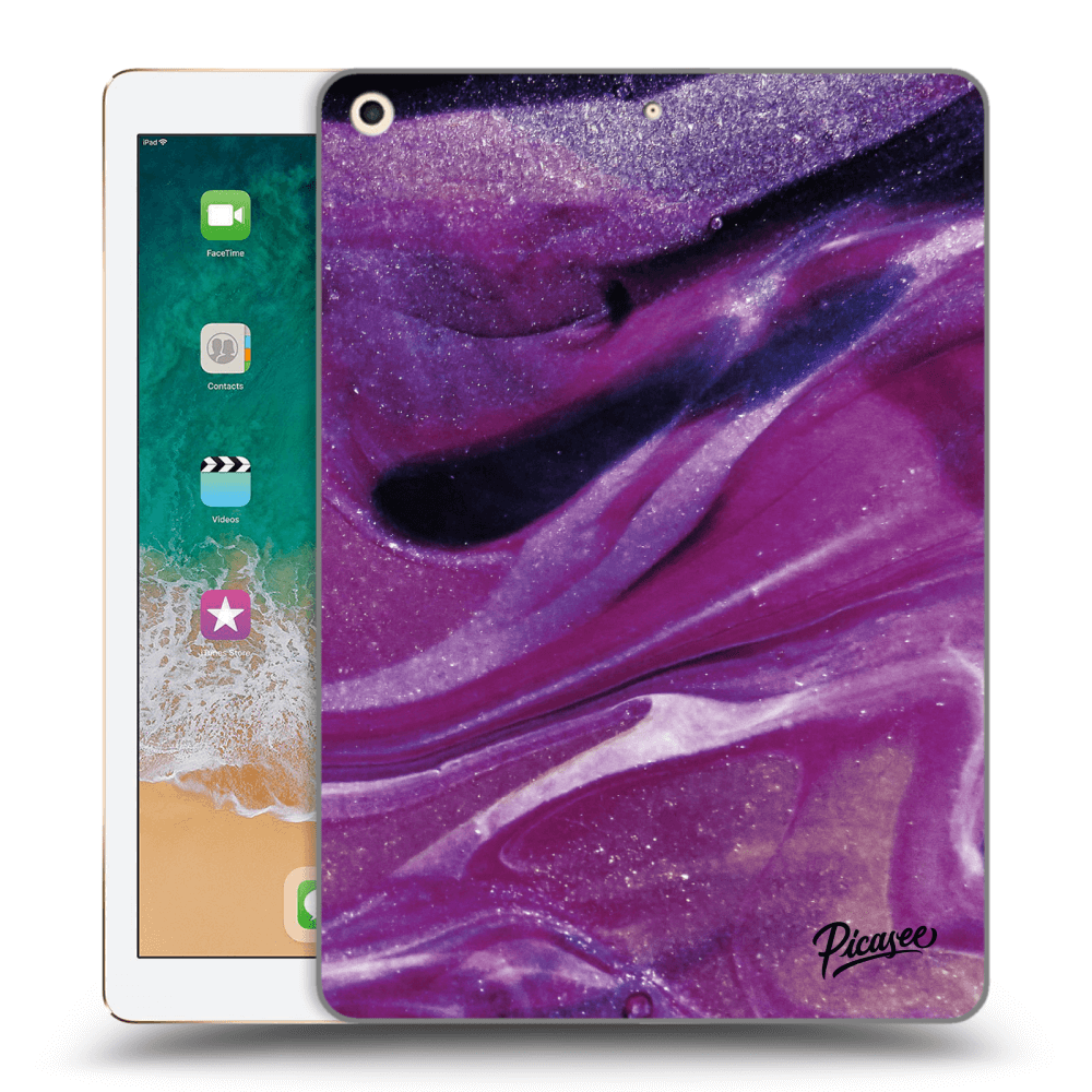 Picasee crna silikonska maskica za Apple iPad 9.7" 2017 (5. gen) - Purple glitter