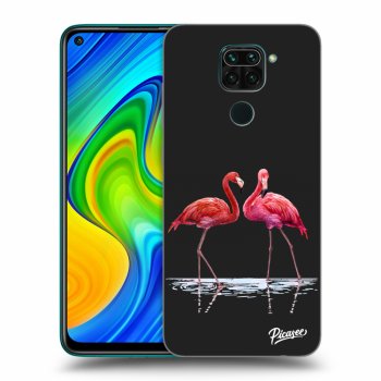 Picasee crna silikonska maskica za Xiaomi Redmi Note 9 - Flamingos couple