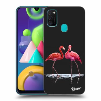 Picasee crna silikonska maskica za Samsung Galaxy M21 M215F - Flamingos couple