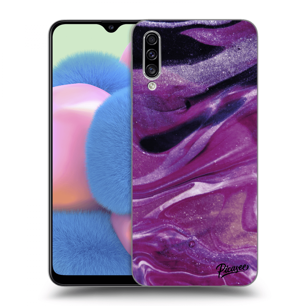 Picasee crna silikonska maskica za Samsung Galaxy A30s A307F - Purple glitter