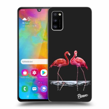 Picasee crna silikonska maskica za Samsung Galaxy A41 A415F - Flamingos couple