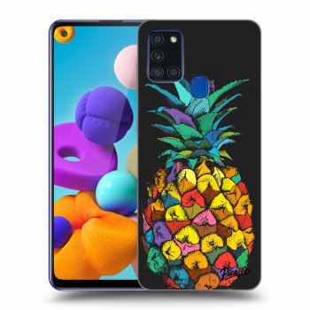Picasee crna silikonska maskica za Samsung Galaxy A21s - Pineapple