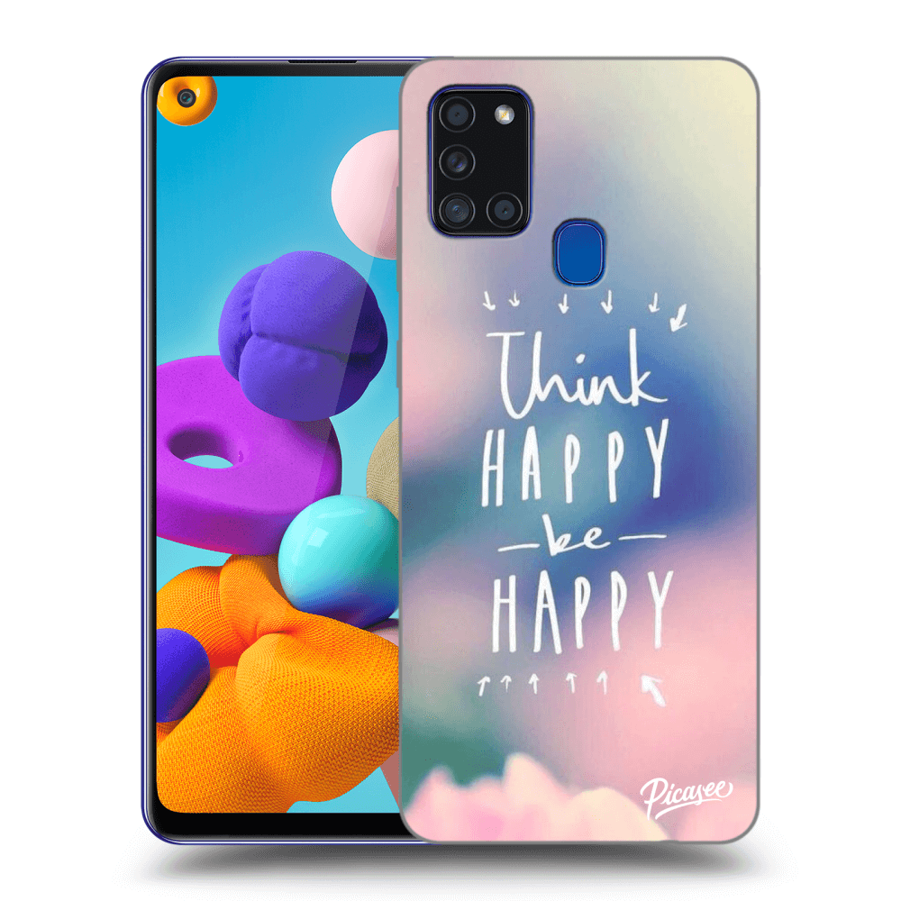 Picasee crna silikonska maskica za Samsung Galaxy A21s - Think happy be happy