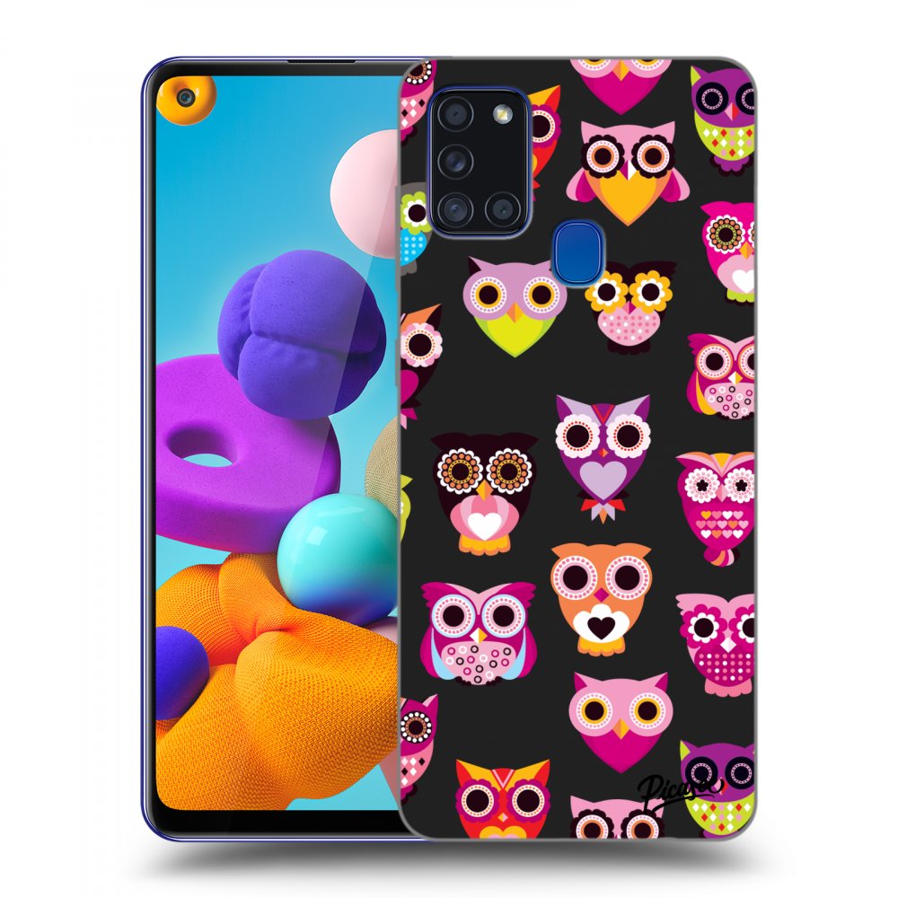 Picasee crna silikonska maskica za Samsung Galaxy A21s - Owls