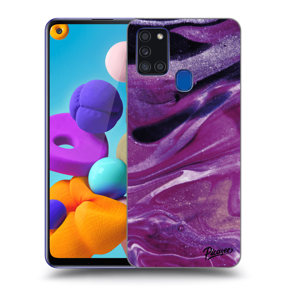 Picasee silikonska prozirna maskica za Samsung Galaxy A21s - Purple glitter