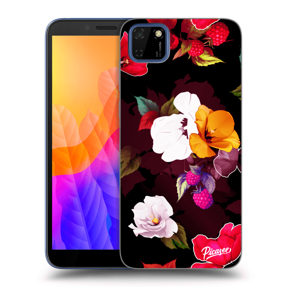 Picasee crna silikonska maskica za Huawei Y5P - Flowers and Berries