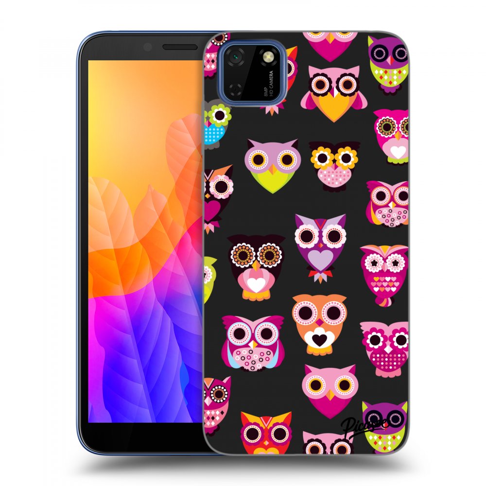 Picasee crna silikonska maskica za Huawei Y5P - Owls