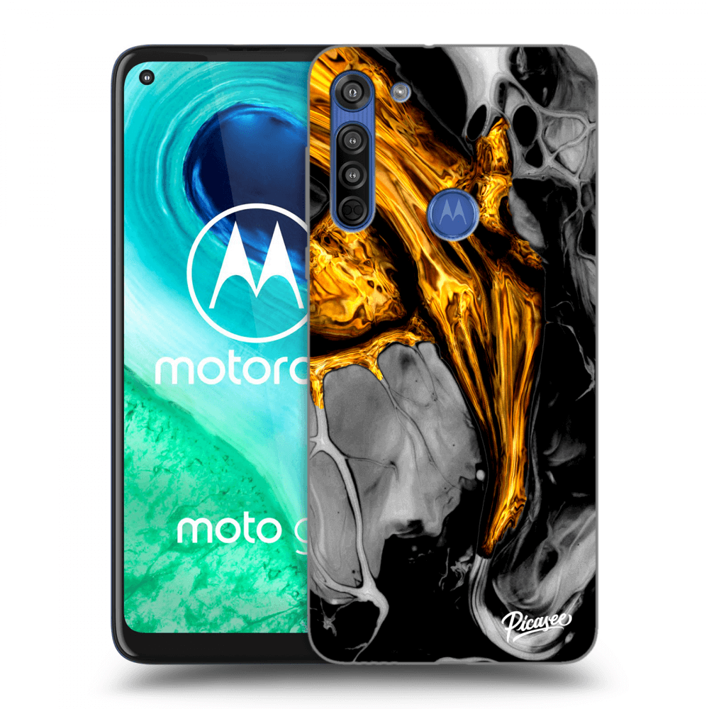 Picasee silikonska prozirna maskica za Motorola Moto G8 - Black Gold