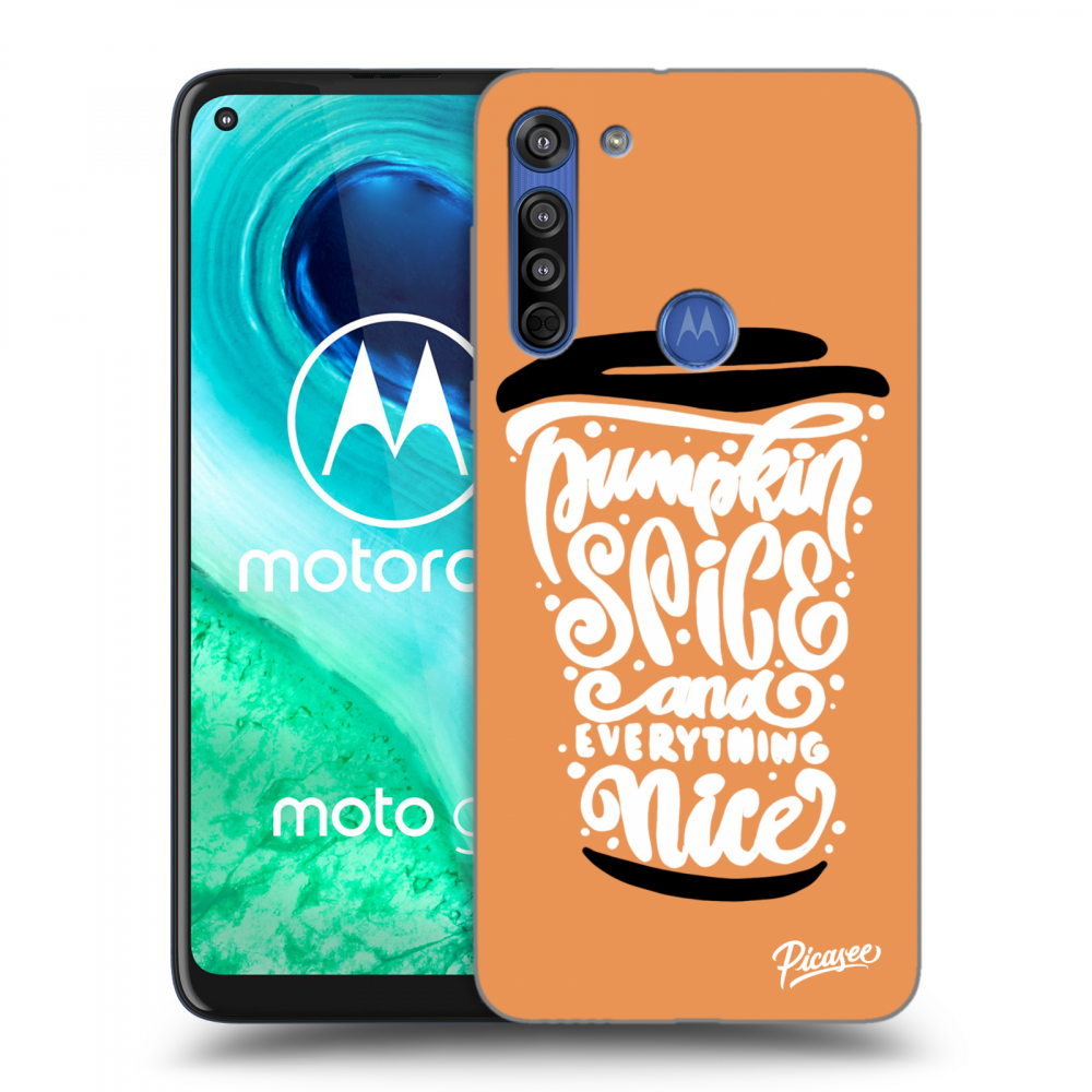 Picasee silikonska prozirna maskica za Motorola Moto G8 - Pumpkin coffee