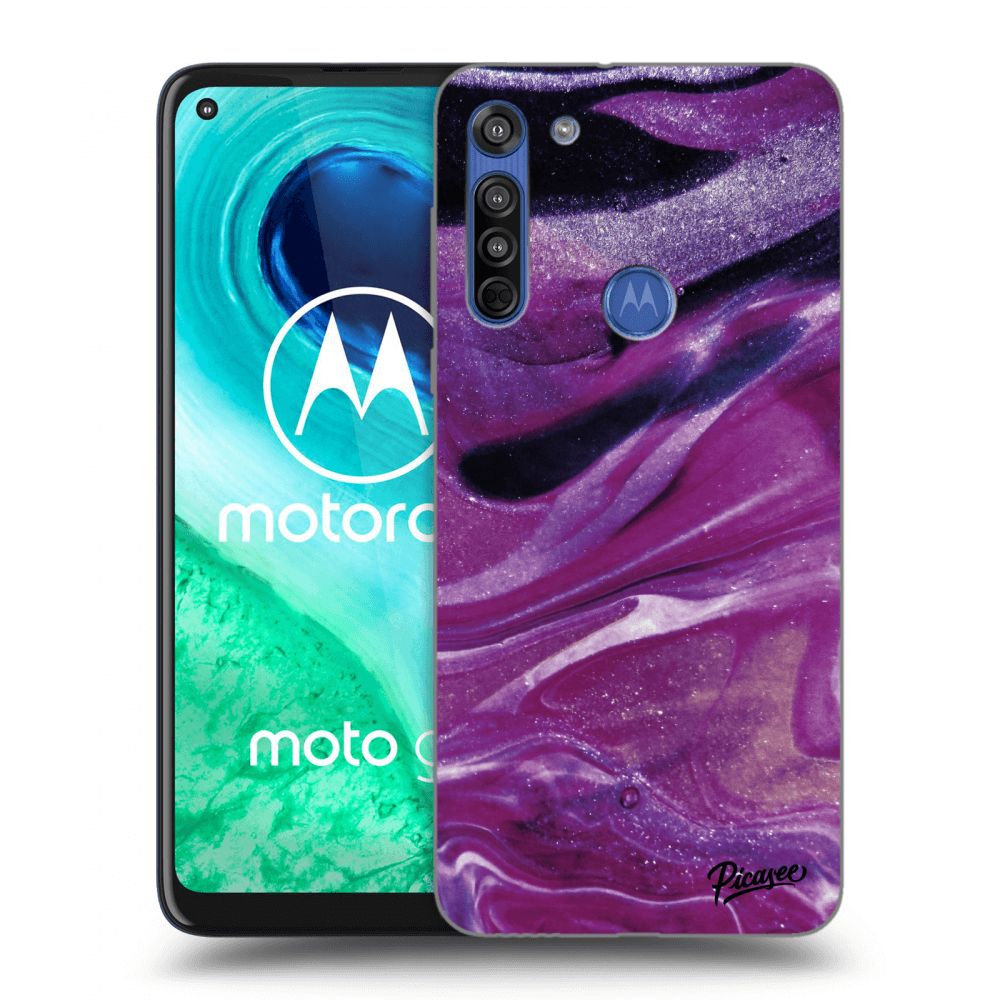 Picasee silikonska prozirna maskica za Motorola Moto G8 - Purple glitter