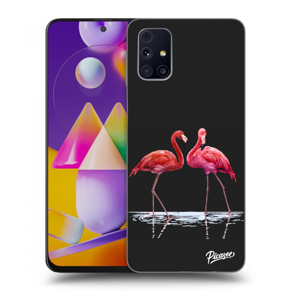 Picasee crna silikonska maskica za Samsung Galaxy M31s - Flamingos couple