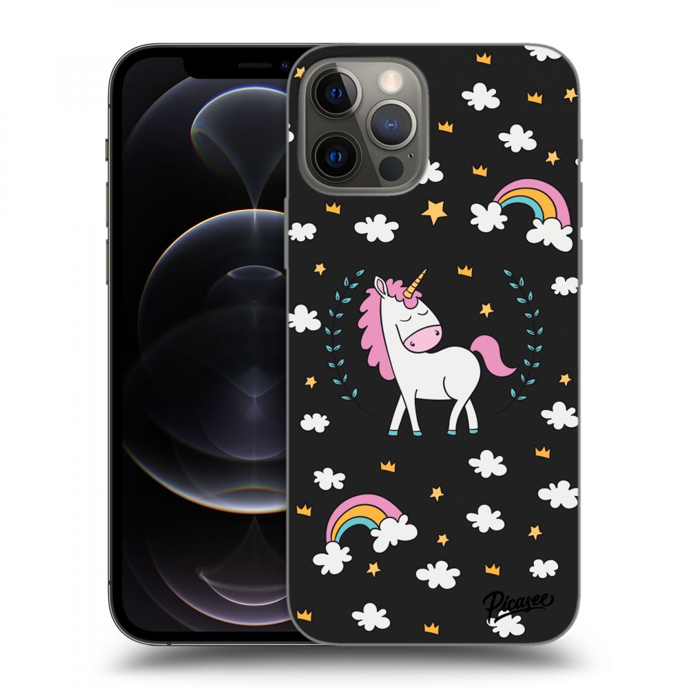 Picasee crna silikonska maskica za Apple iPhone 12 Pro - Unicorn star heaven