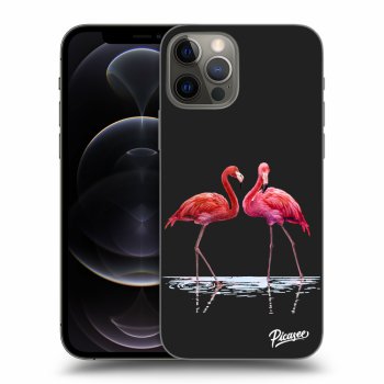 Picasee crna silikonska maskica za Apple iPhone 12 Pro - Flamingos couple