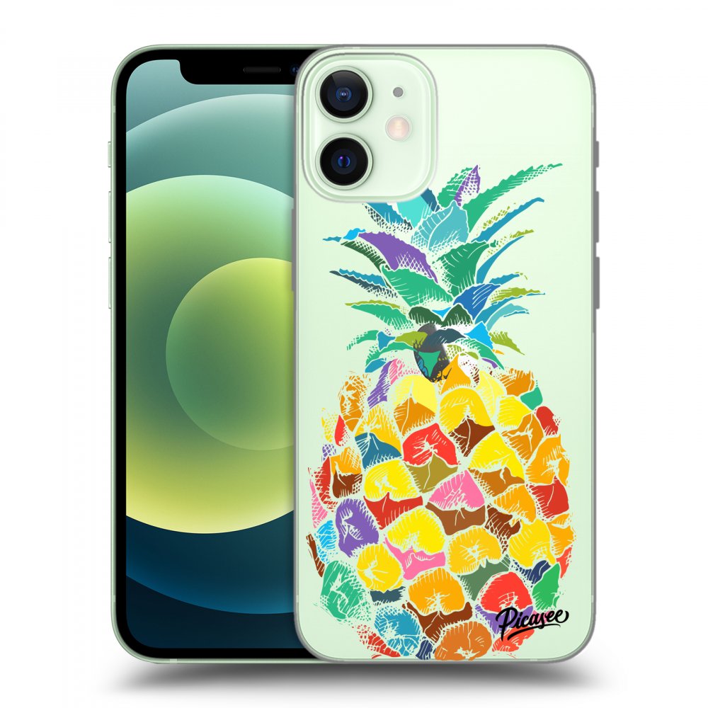 Picasee silikonska prozirna maskica za Apple iPhone 12 mini - Pineapple