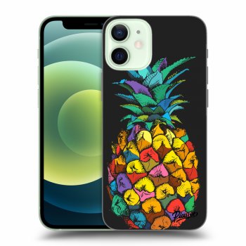 Picasee crna silikonska maskica za Apple iPhone 12 mini - Pineapple