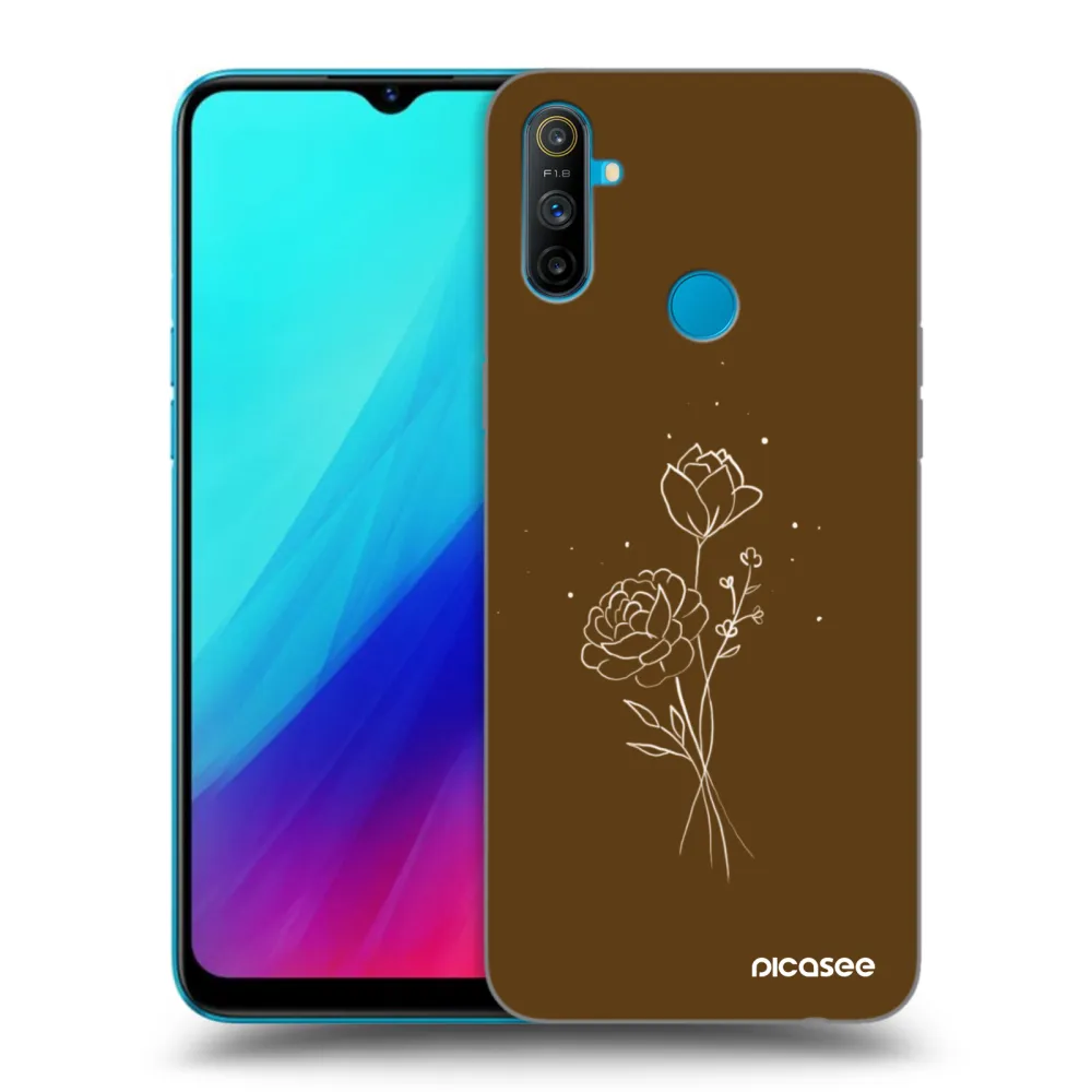 Picasee crna silikonska maskica za Realme C3 - Brown flowers