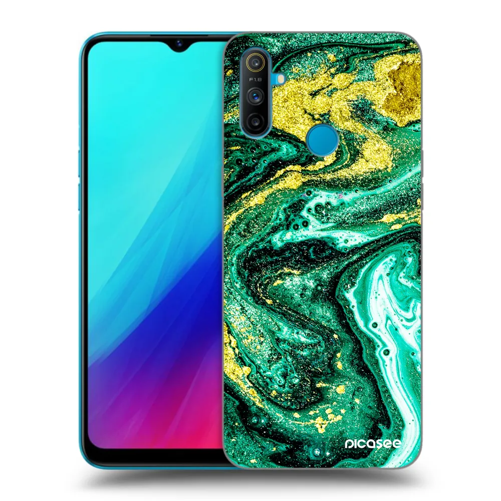 Picasee crna silikonska maskica za Realme C3 - Green Gold
