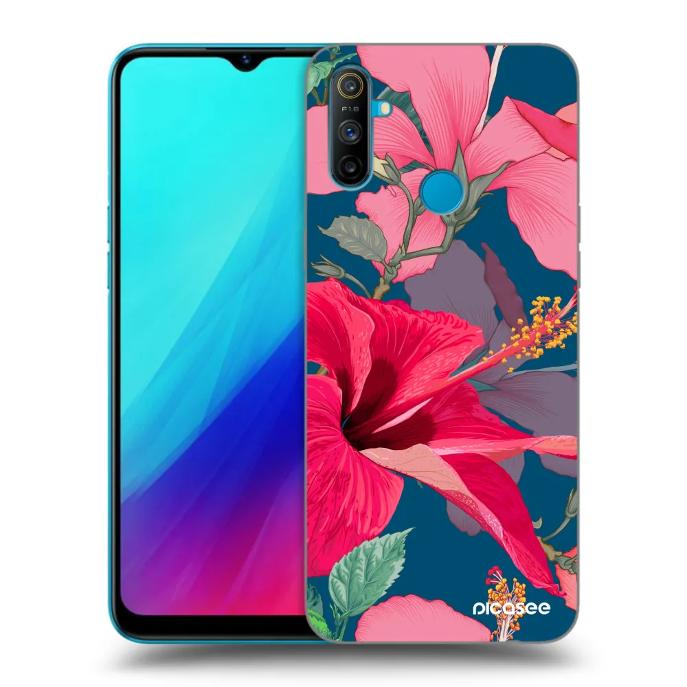 Picasee crna silikonska maskica za Realme C3 - Hibiscus