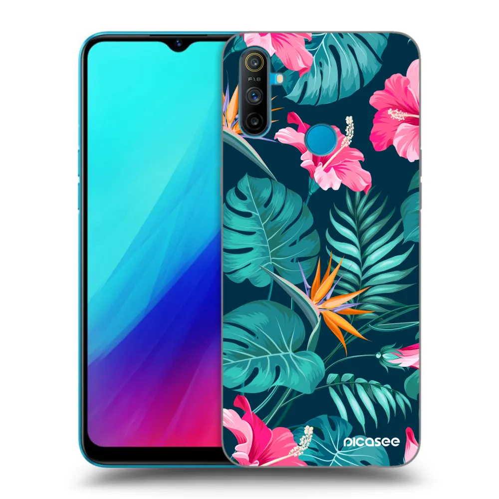 Picasee crna silikonska maskica za Realme C3 - Pink Monstera