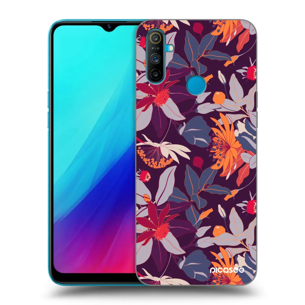Picasee crna silikonska maskica za Realme C3 - Purple Leaf