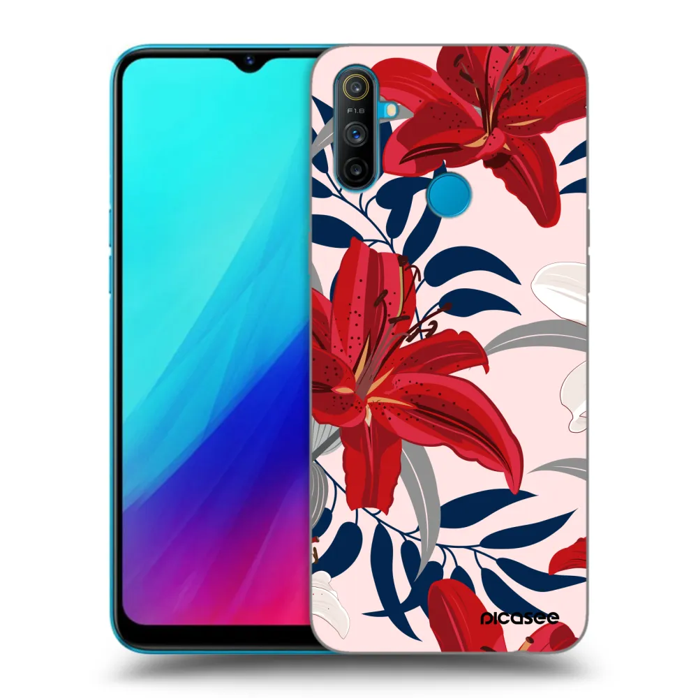 Picasee crna silikonska maskica za Realme C3 - Red Lily