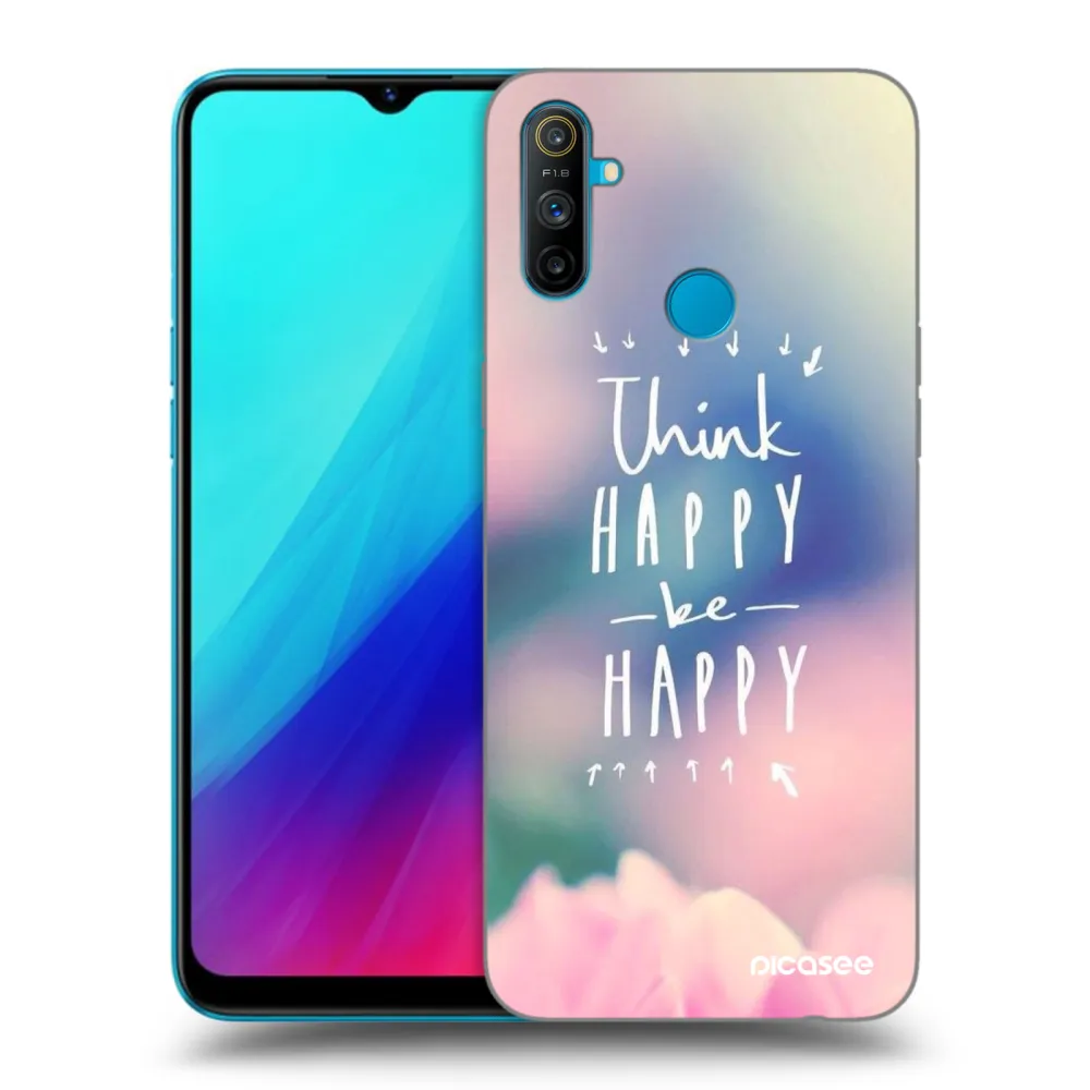 Picasee crna silikonska maskica za Realme C3 - Think happy be happy