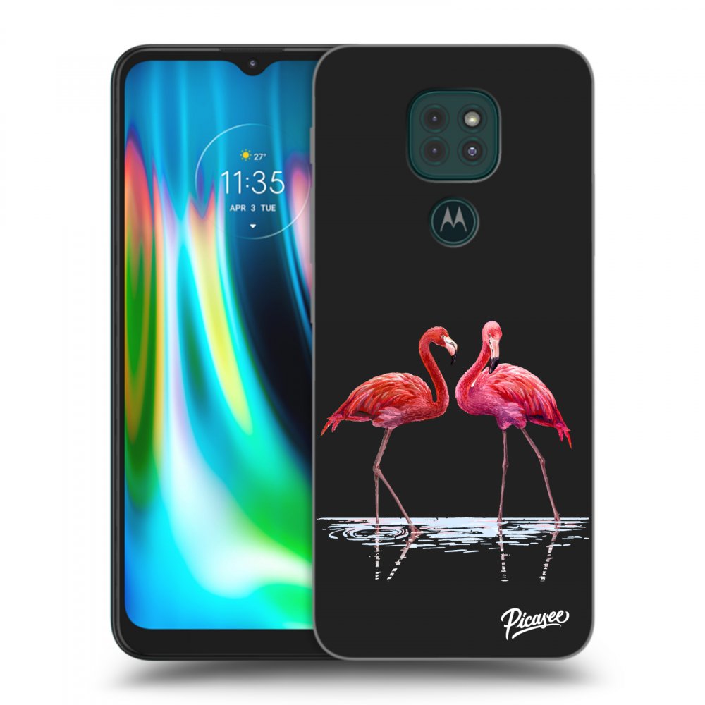 Picasee crna silikonska maskica za Motorola Moto G9 Play - Flamingos couple