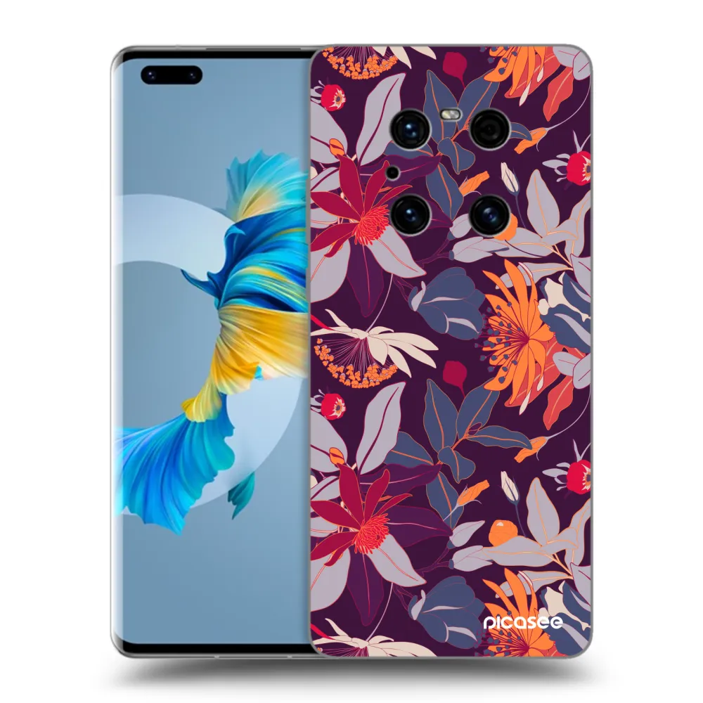 Picasee crna silikonska maskica za Huawei Mate 40 Pro - Purple Leaf