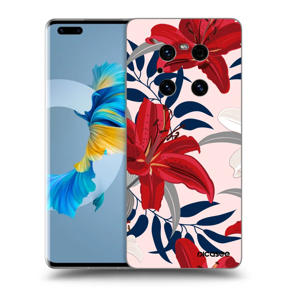Picasee crna silikonska maskica za Huawei Mate 40 Pro - Red Lily