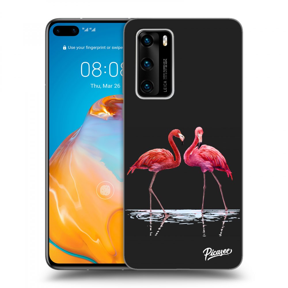 Picasee crna silikonska maskica za Huawei P40 - Flamingos couple