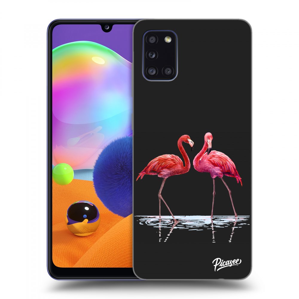 Picasee crna silikonska maskica za Samsung Galaxy A31 A315F - Flamingos couple