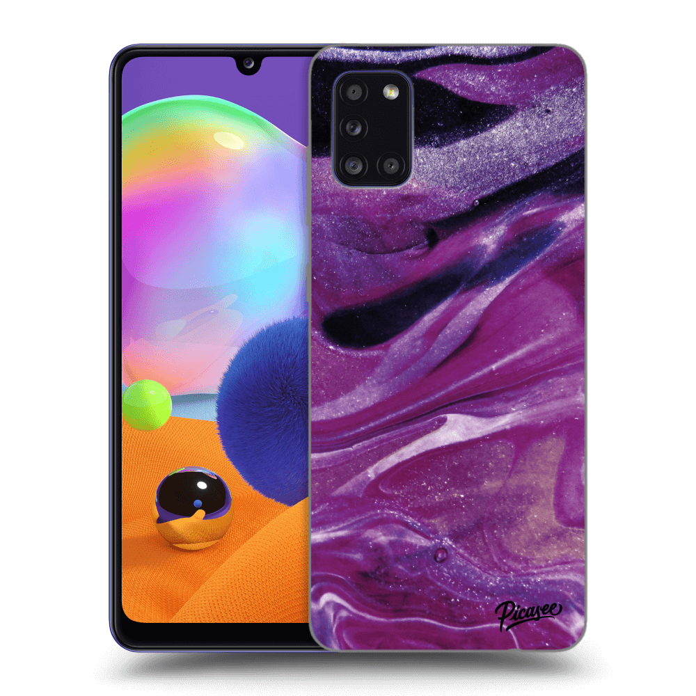 Picasee crna silikonska maskica za Samsung Galaxy A31 A315F - Purple glitter
