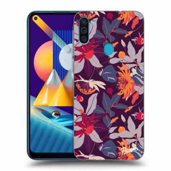 Picasee silikonska prozirna maskica za Samsung Galaxy M11 - Purple Leaf